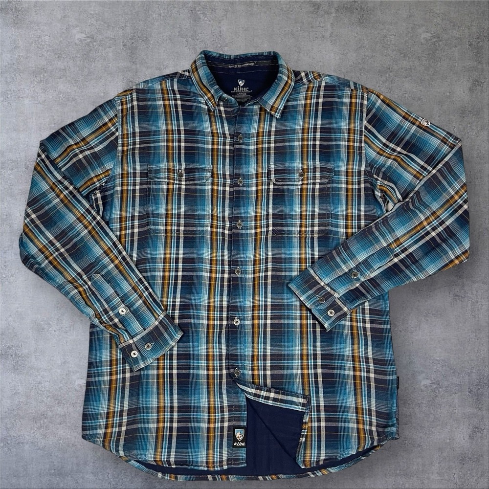 KUHL Fugitive Flannel Shirt Mens L Long Sleeve Iron Mountain Color way